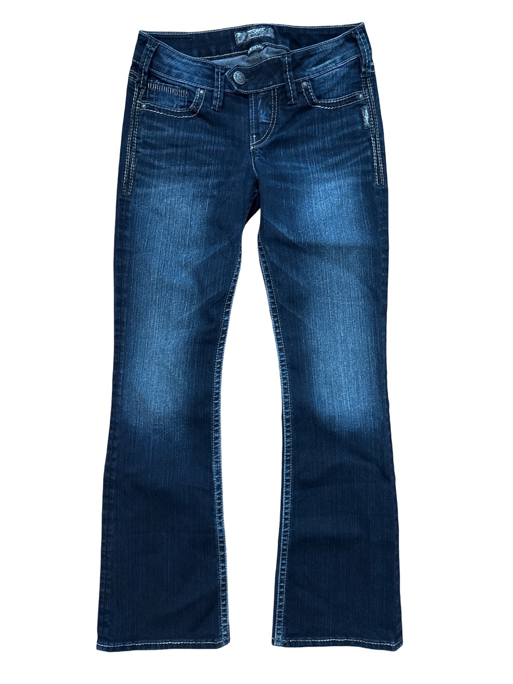 Silver Tuesday Women’s Dark Denim Y2K Low Rise Jeans Size 27x31 Flare Leg Bottom